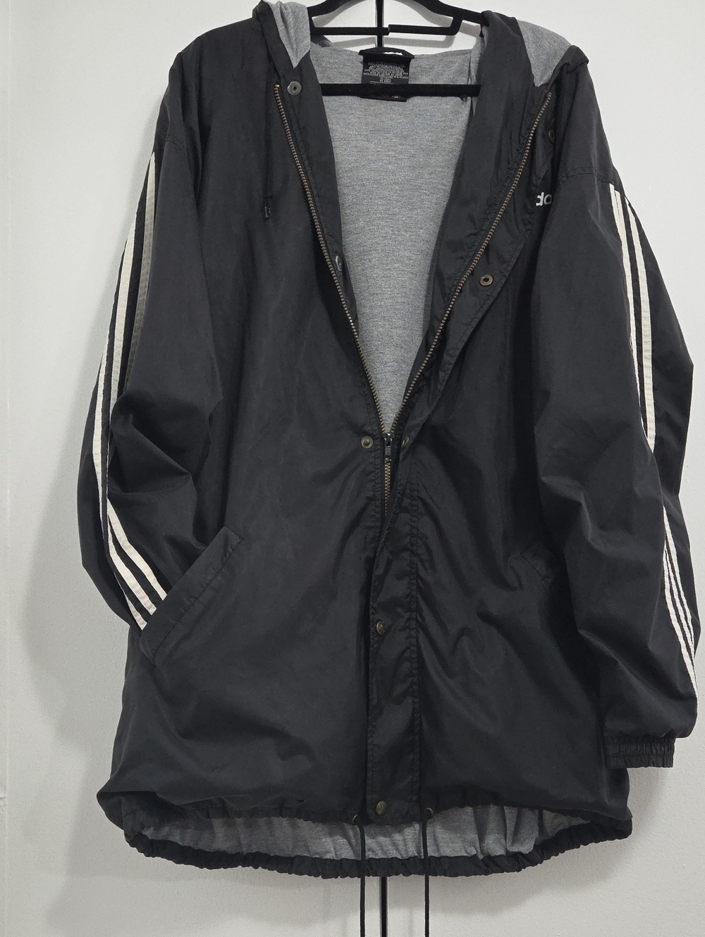 Men's Black Hooded Windbreaker Jacket with Striped Sleeves